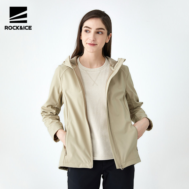 rockice软壳冲锋衣女秋冬保暖抓绒连外套户外防风软壳衣
