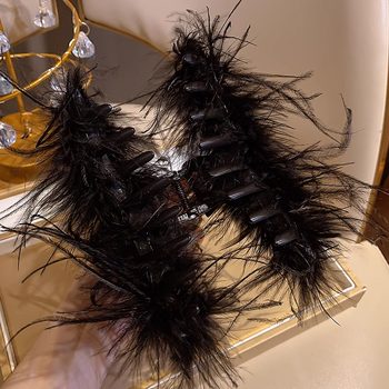 2024 New High-End Feather Clip Women's Back Head Ostrich Feather Hair Clip Black Shark Clip Headwear