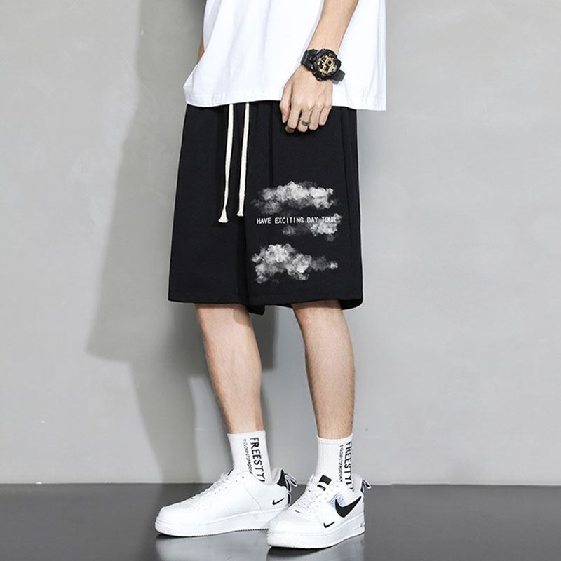 NASA CBAPE薄款冰丝透气印花短裤男夏季宽松大码休闲运动五分裤子