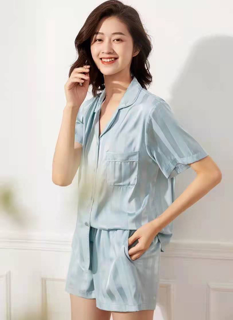 missponyoccat睡衣男女女士情侣夏季丝釉短袖短裤睡衣