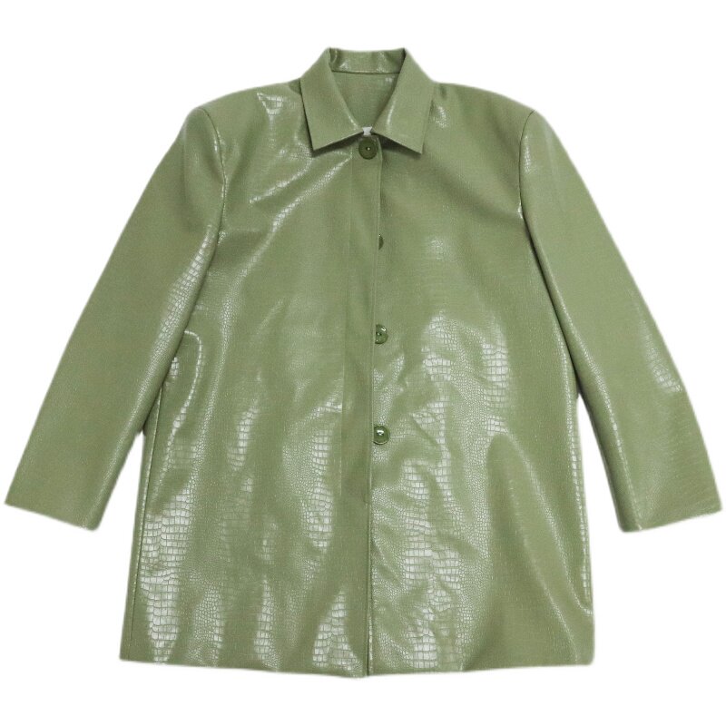 unavlbcyphercoat绿色宽松廓形oversize皮衣皮革外套西装