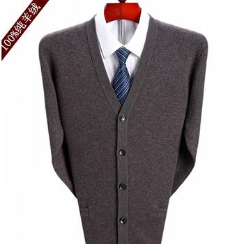 Ordos Cashmere Sweater Men's V-neck Cardigan Loose Large Size Middle-aged and Elderly Wool Cardigan Thickened Wool Jacket