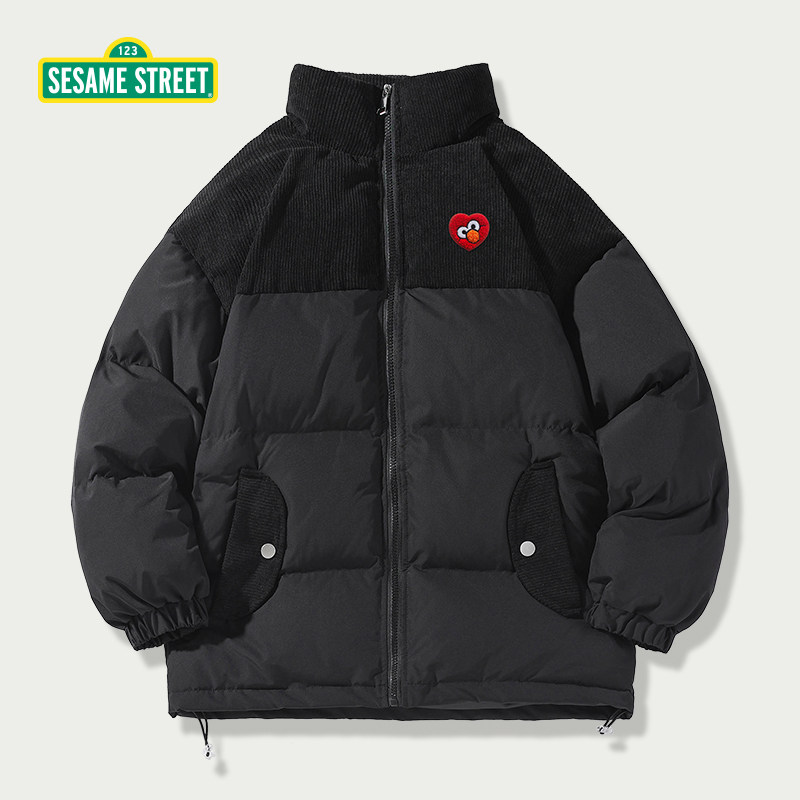 sesamestreet芝麻街灯芯绒羽绒棉服冬季学院风潮潮牌棉衣
