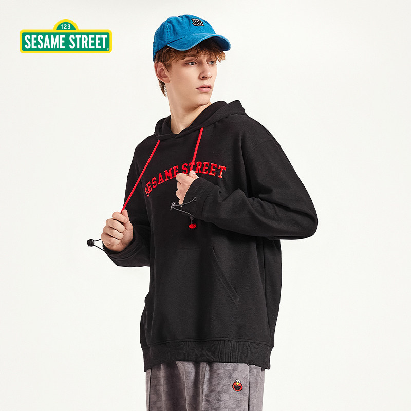 sesamestreet芝麻街连帽卫衣男宽松珠地情侣装外套男女卫衣