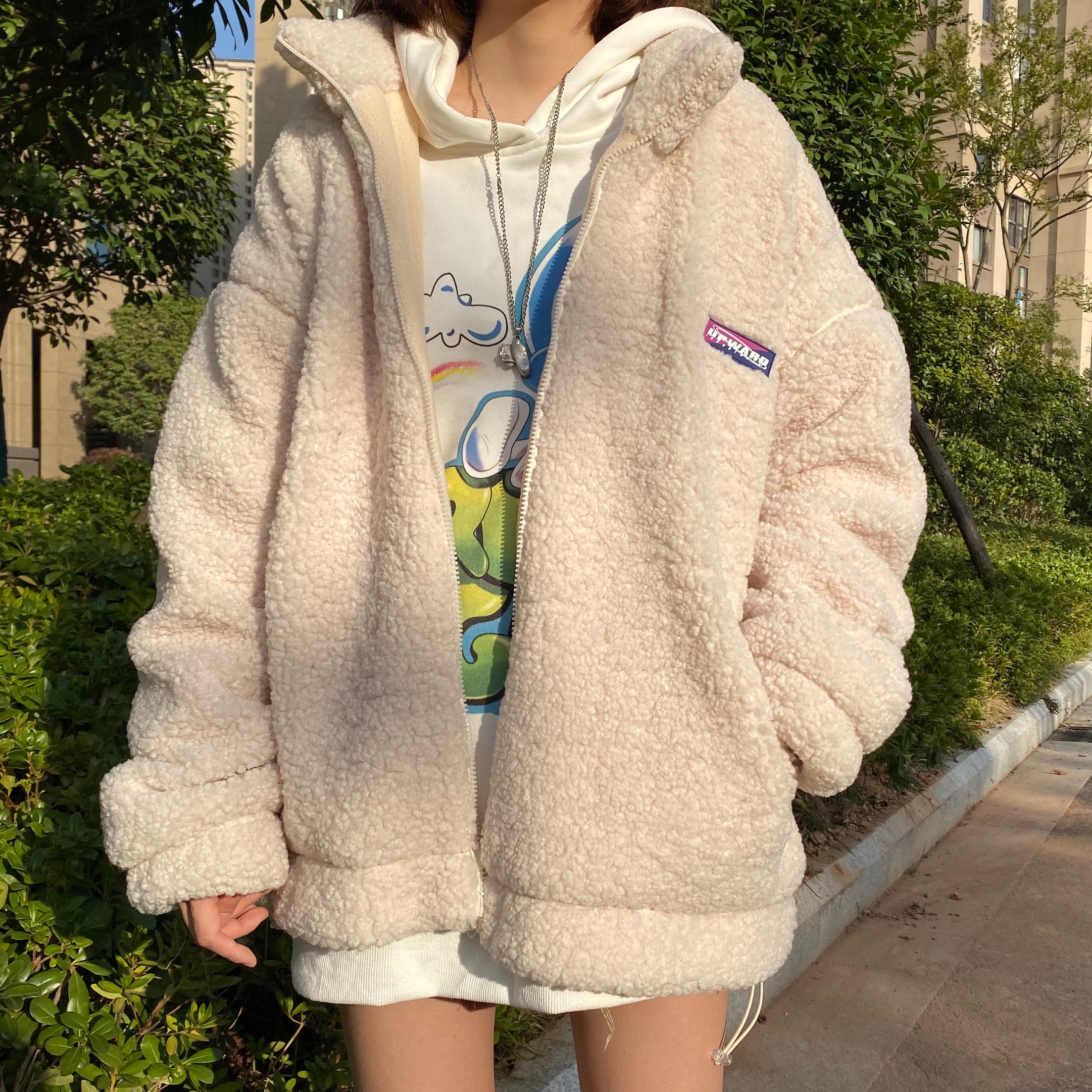 UPWARD LAB加绒加厚男女情侣羊羔绒外套冬季宽松立领羊羔毛夹克