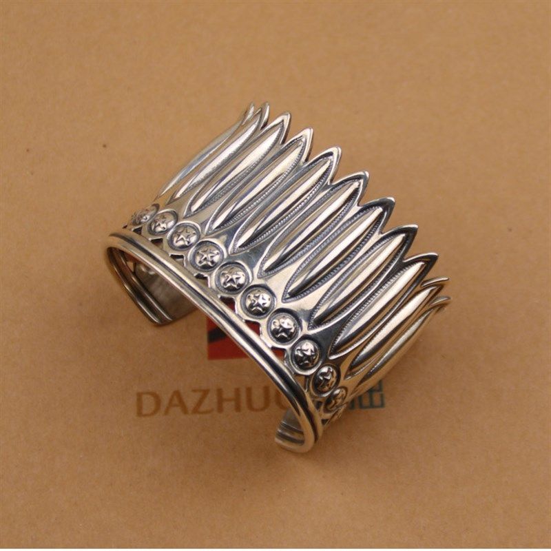 大拙手codysanderson欧美羽毛皇冠手镯纯银男女宽版日手镯