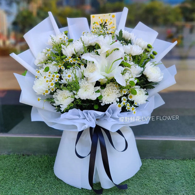 清明节鲜花扫墓黄色白色菊花花束临汾市曲沃翼城追悼