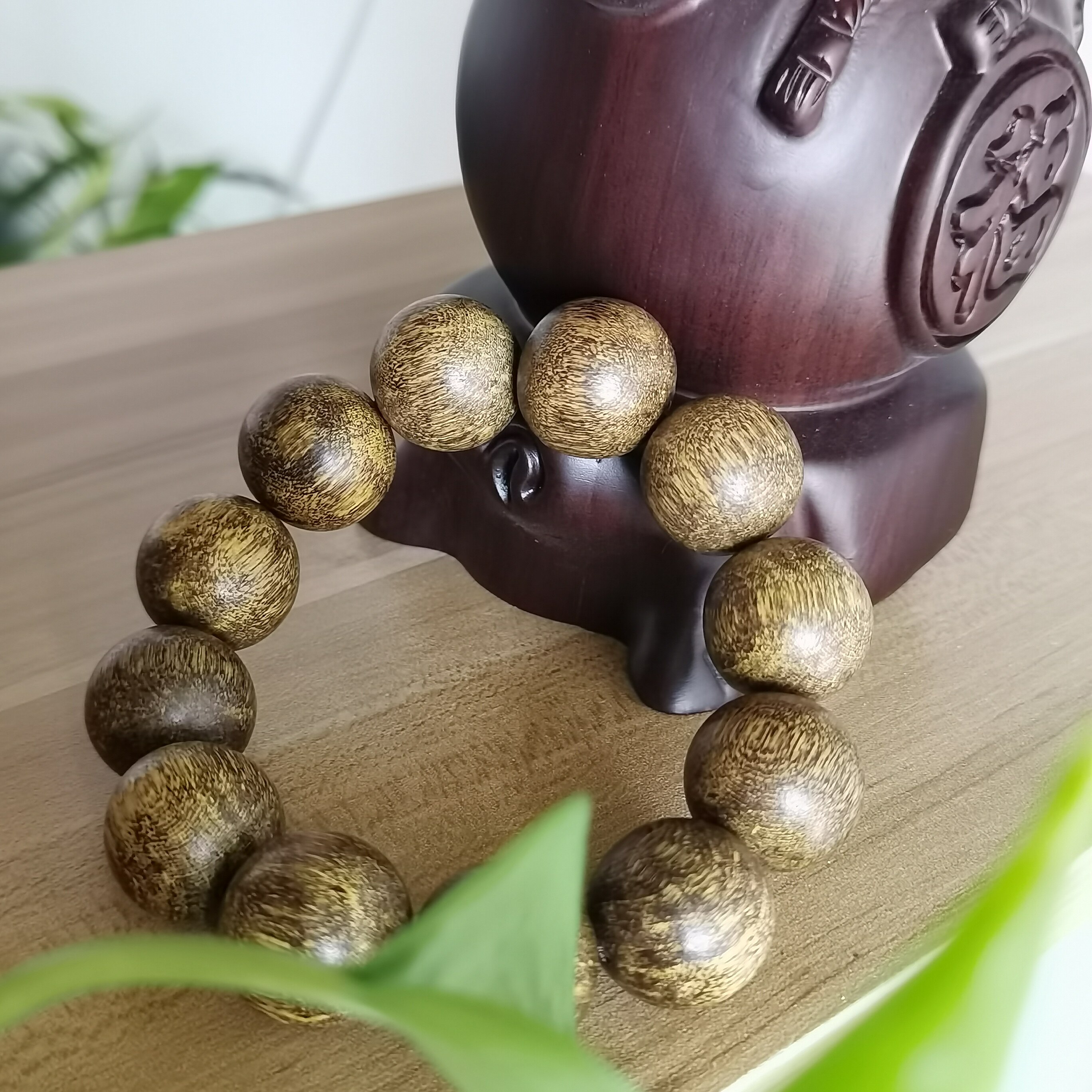 文莱绿棋20mm手串12颗天然沉香香木佛珠静心菩提