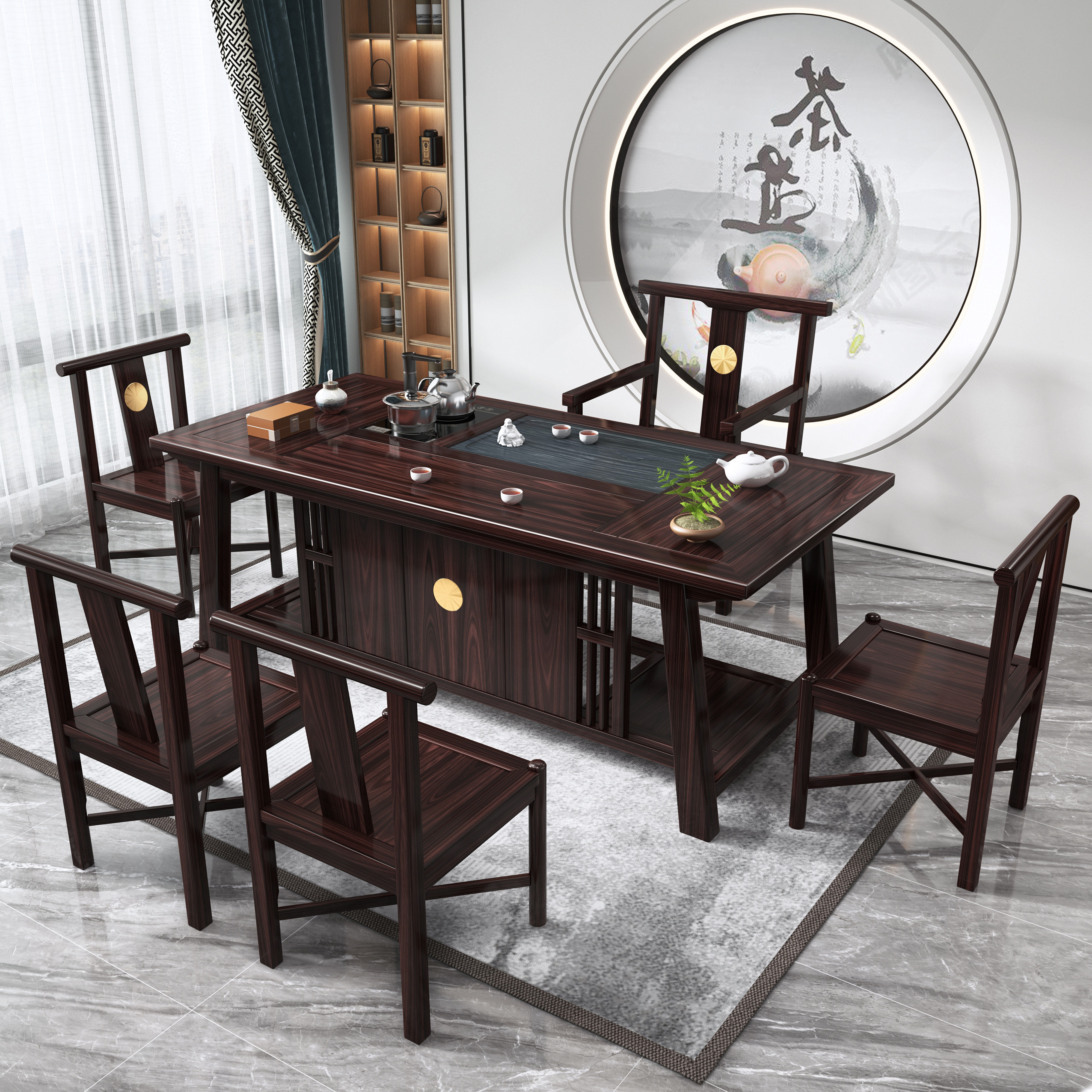 茶桌新中式功夫套装泡茶家用实木功夫茶组合办公室茶几