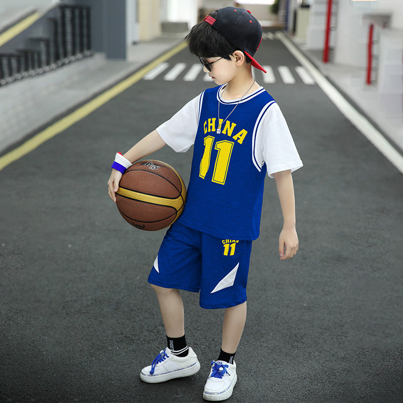 男童球服套装夏款2022新款儿童11号蓝球服运动球衣夏季纯棉速干
