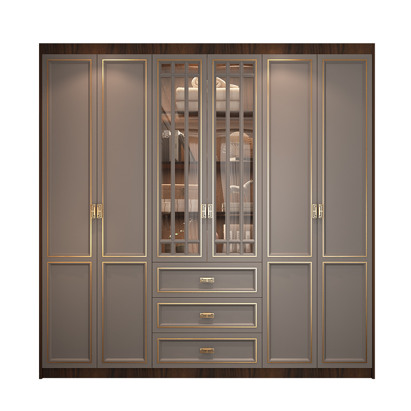 现代新中式衣柜整体轻奢家用卧室实木组合顶柜开门衣橱衣帽间定制