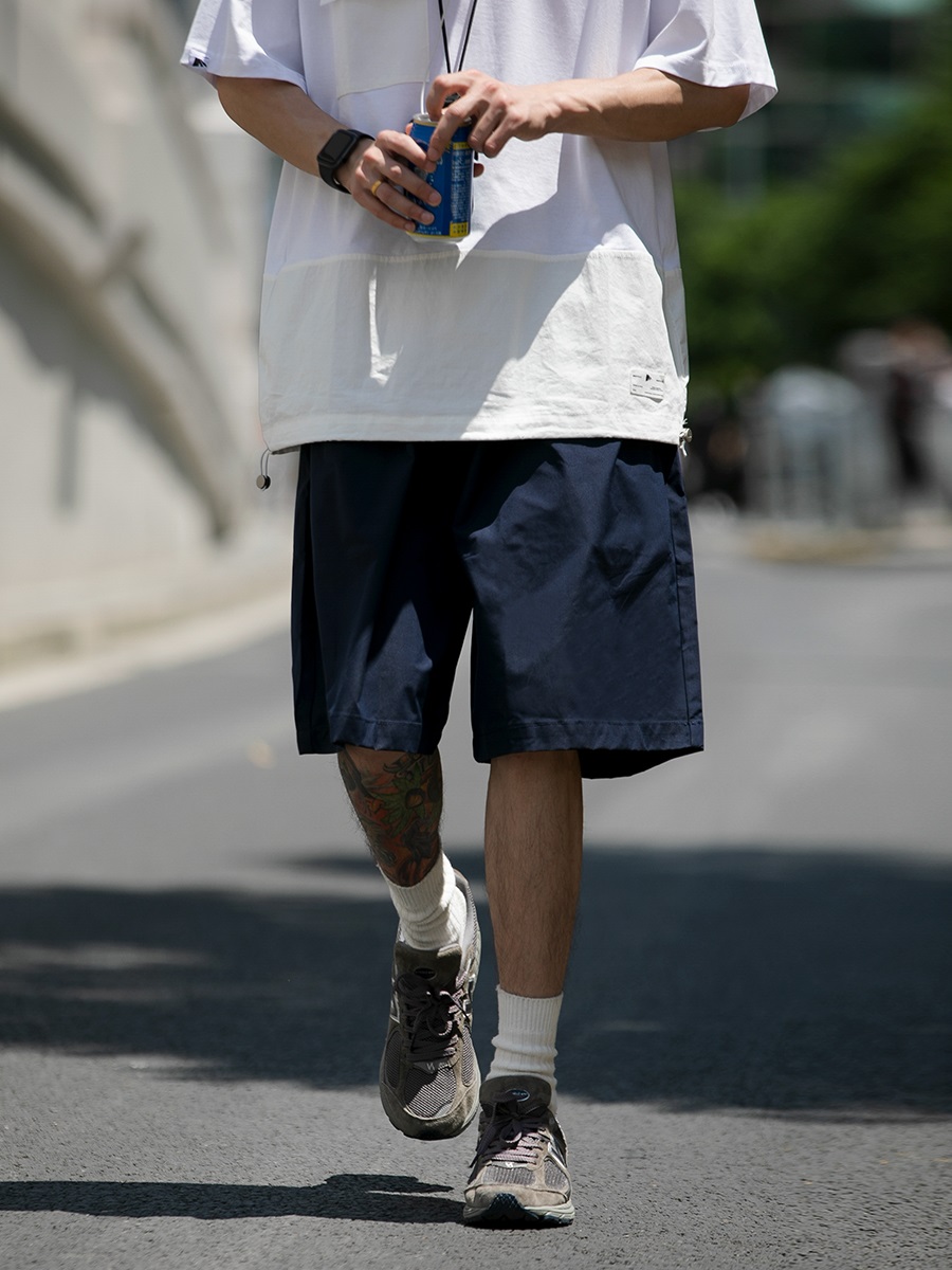 日系cityboy纯色机能短裤男夏季新款宽松休闲直筒潮牌工装五分裤