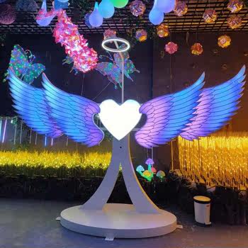 Angel Wings Customized Outdoor Angel Wings Shape Colorful Lights ສູນການຄ້າ Plaza Park ການສະແດງອອກແບບ Props