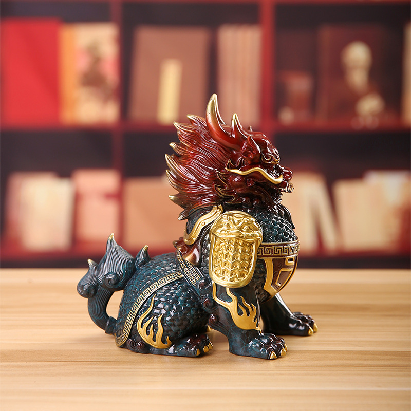 吉祥居李居明纯铜麒麟摆件一对招财客厅办公室乔迁装饰摆件