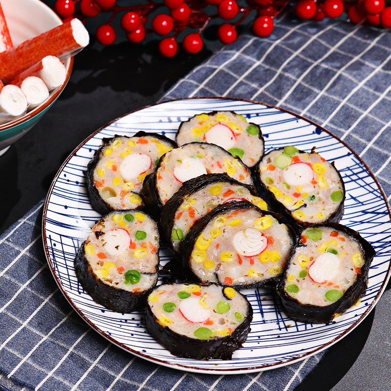 紫菜蟹柳猪肉肉卷蔬菜青豆玉米卷广早茶点心包点
