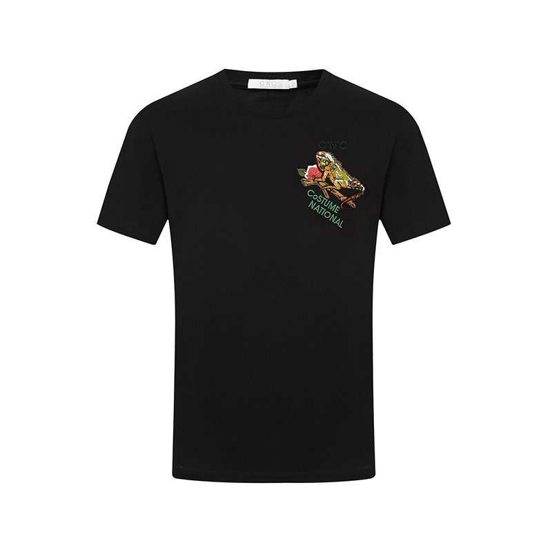 cnc圆领百搭刺绣蜥蜴短袖字母男装串珠新款t恤