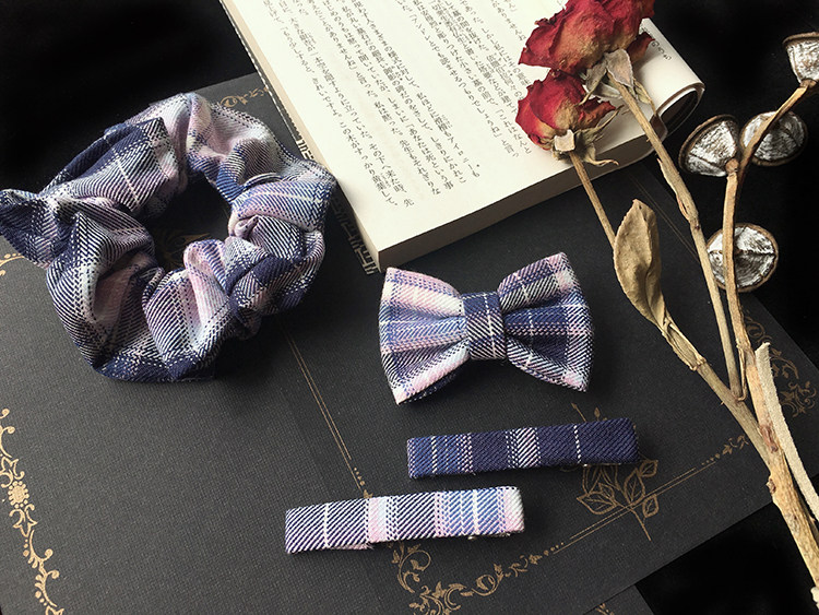 包邮尺呎间原创jk发饰格子大肠发圈一字蝴蝶结发饰