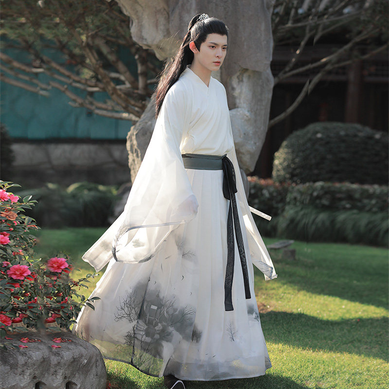汉服男魏晋古风印染大袖腰裙仙气侠客cp青年汉服
