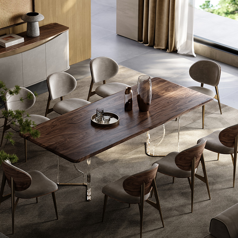 餐桌visn长方形胡桃木现代简约意大利经典亚克力西餐实木餐桌