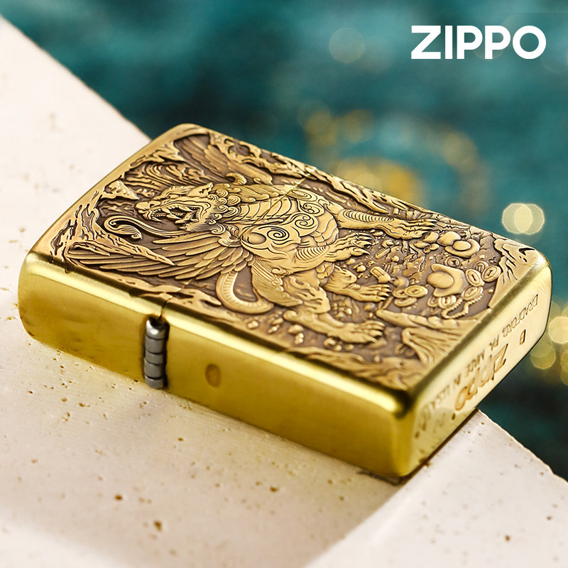 之宝zippo打火机正版旗舰纯铜盔甲浮雕天禄防风zippo