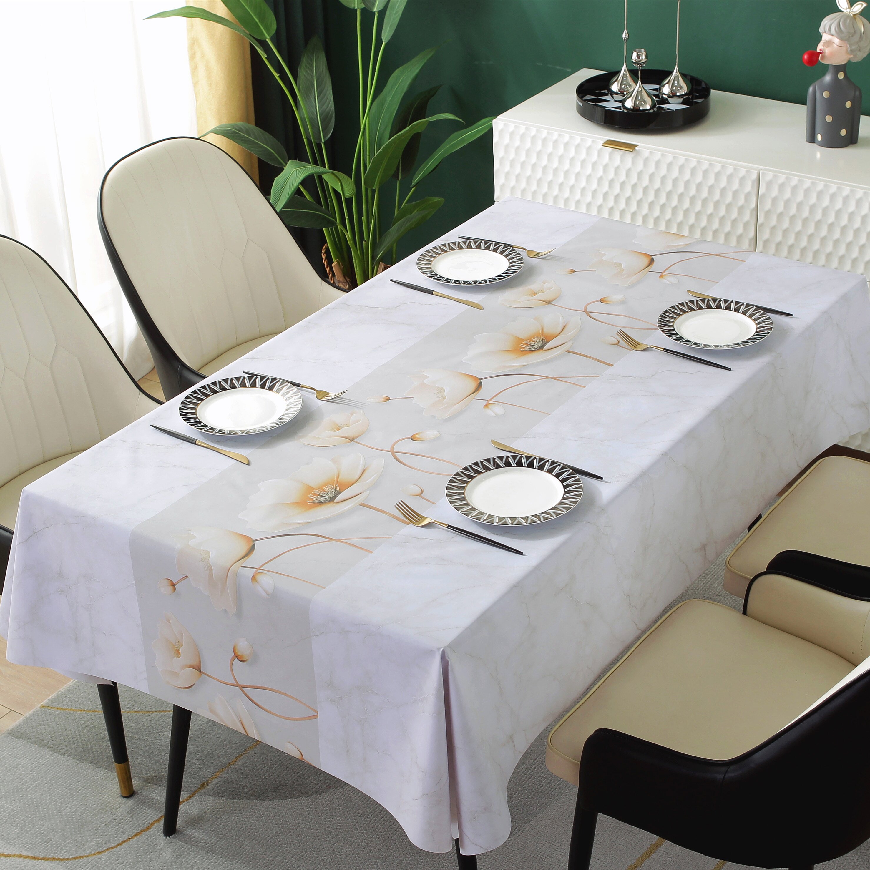 新中式高级感餐桌布免洗防油防水防烫茶台桌旗垫pvc正长方形北欧 –