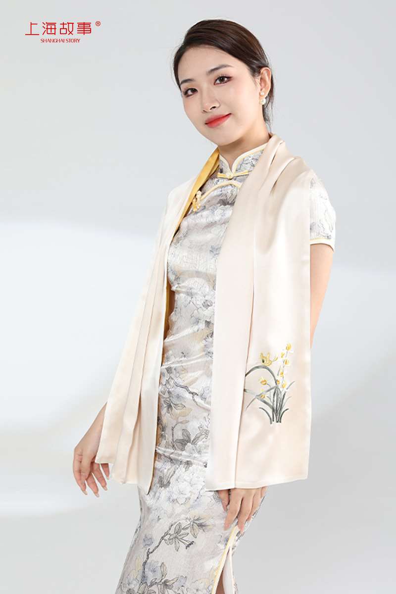 上海故事刺绣真丝丝巾妈妈苏绣手工桑蚕丝丝绸围巾女旗袍披肩礼盒