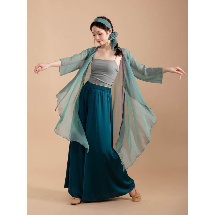 古典青蛇交叉系带青绿色中国风舞纱衣飘逸剧目民族服装