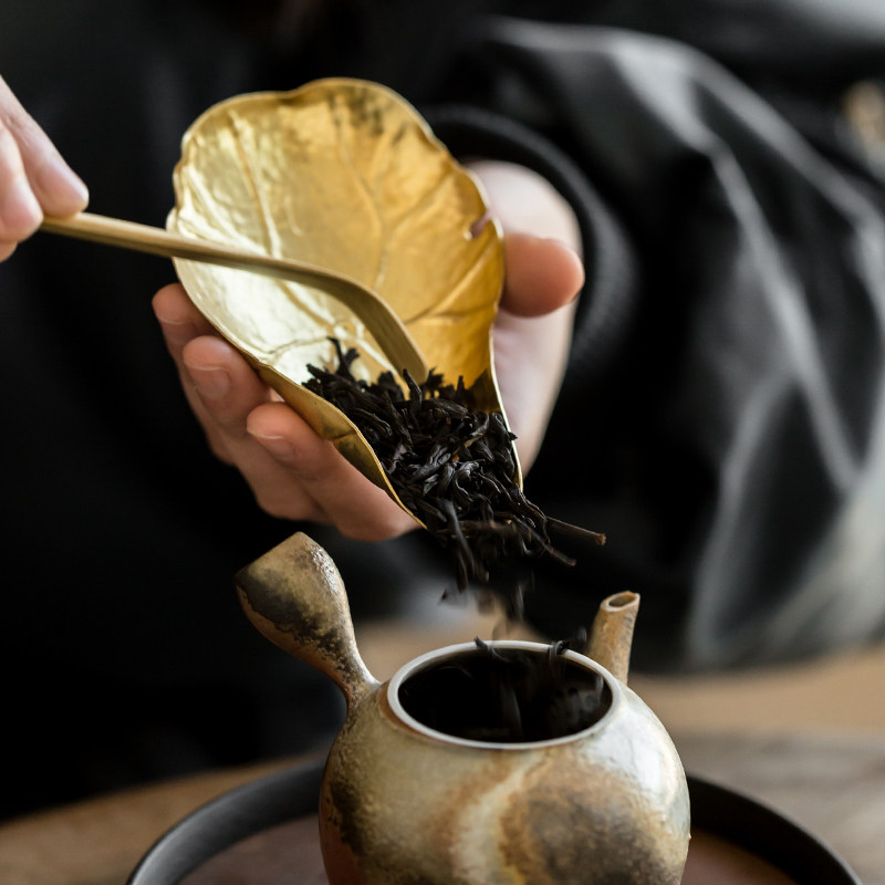 日式铜制茶则创意茶匙手工茶荷茶赏禅意家用取茶器功夫茶具配件
