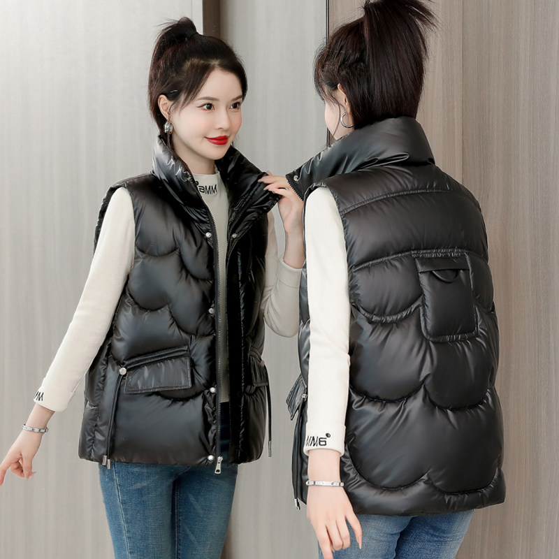 时尚免洗亮面马甲女装2022年秋冬新款女士短款羽绒棉马夹背心外套