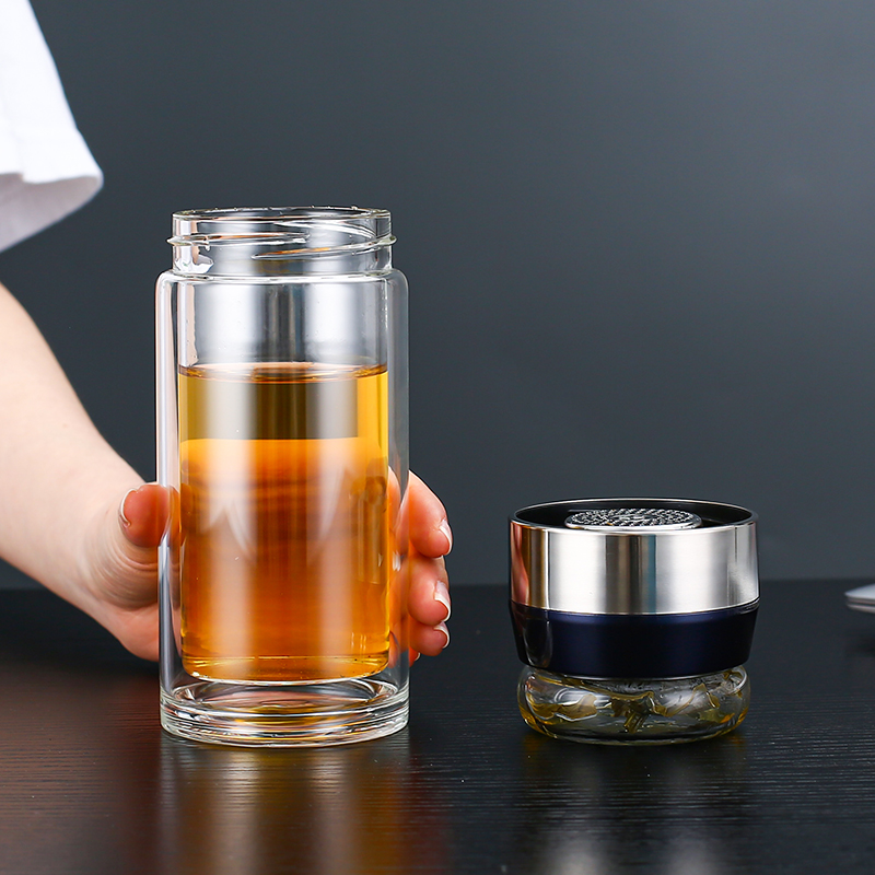 茶水分离玻璃杯双层隔热水杯新款耐高温高档泡茶玻璃杯