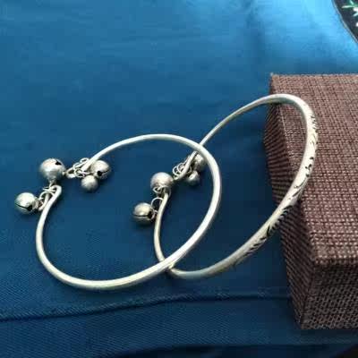 民族风脚镯脚环女宫铃古风铃铛脚链声音手工苗银脚链