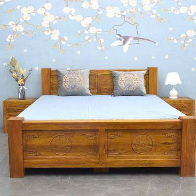 中式榻榻米双人1815欧式雕花复古新中式榆木实木家具实木床