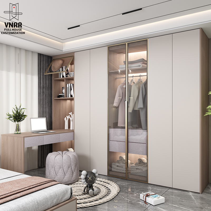 转角衣柜实木家用卧室现代简约l型衣帽间梳妆台一体平开门大衣橱