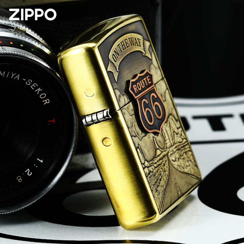 原装zippo打火机正版纯铜盔甲浮雕66号公路正品zippo