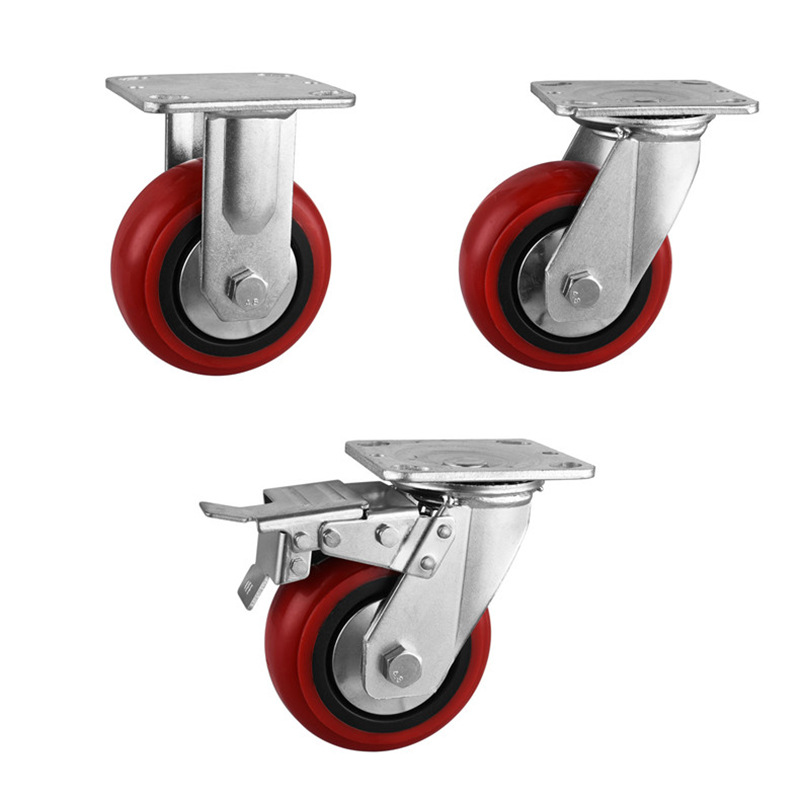 5寸装车工装6寸万向刹车pu重型静音重载脚轮