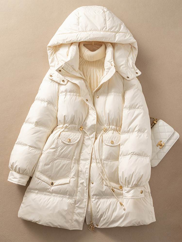 黑色中长羽绒服女款2022年新款时尚加厚厚外套冬季羽绒服