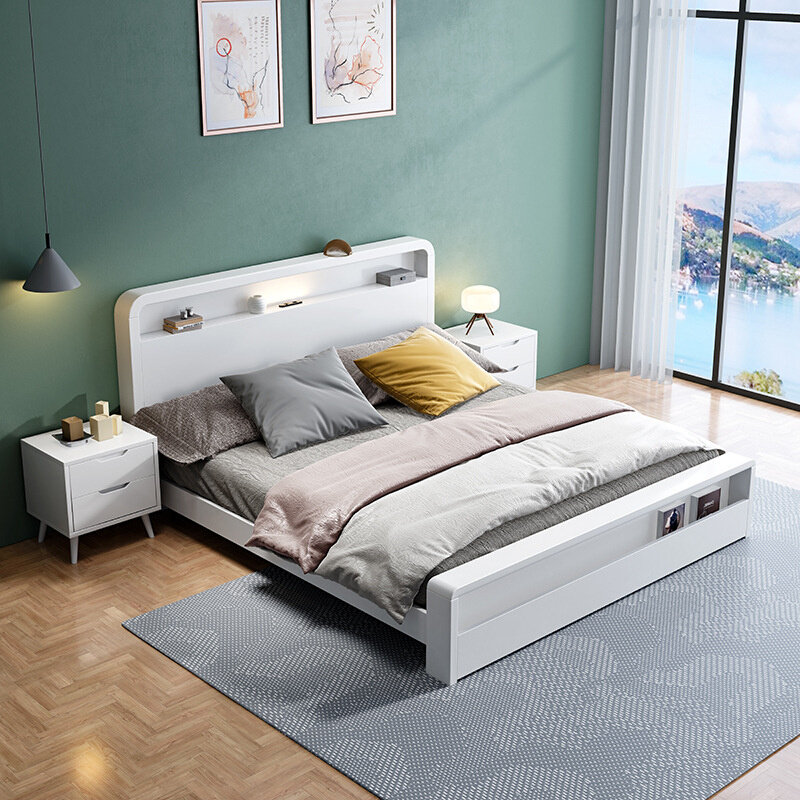 北欧现代简约卧室18米白色婚床12米儿童童床小户实木床