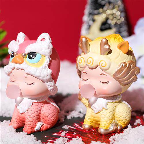 国潮吉祥祥瑞兽盲盒摆件公仔创意潮玩手办汽车文化