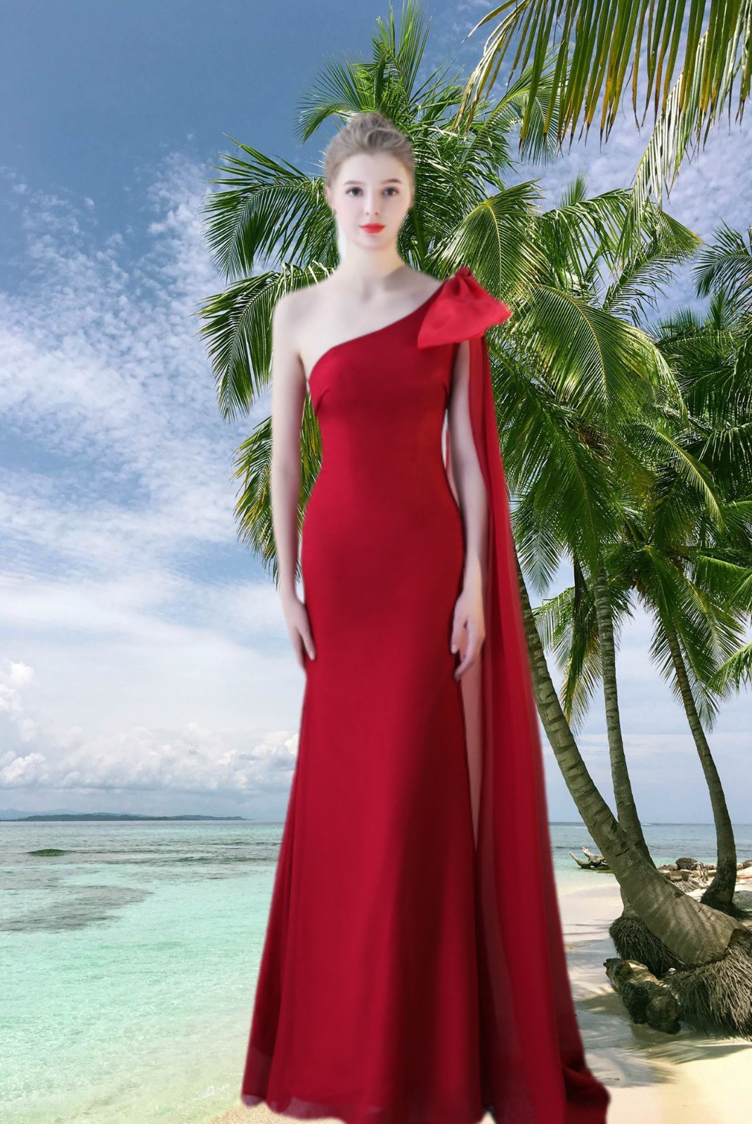 宴会晚礼服2020新款高贵气质长款缎面单肩飘带礼服