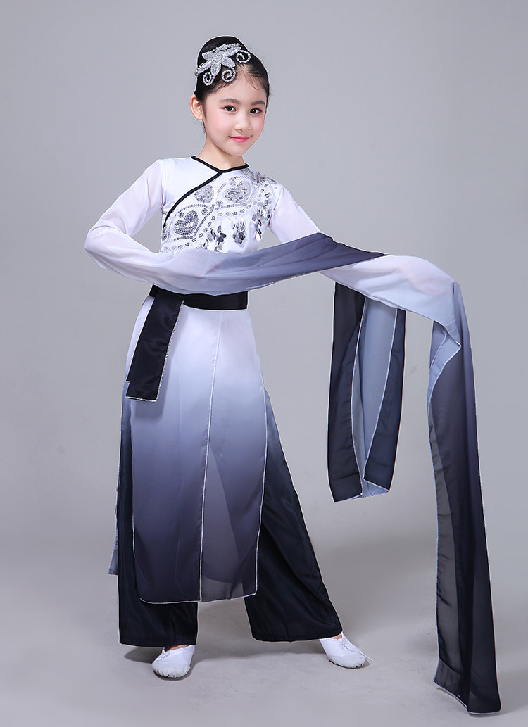 新款儿童水袖舞蹈服装古典舞采薇演出服惊鸿舞飘逸水墨民族表演服