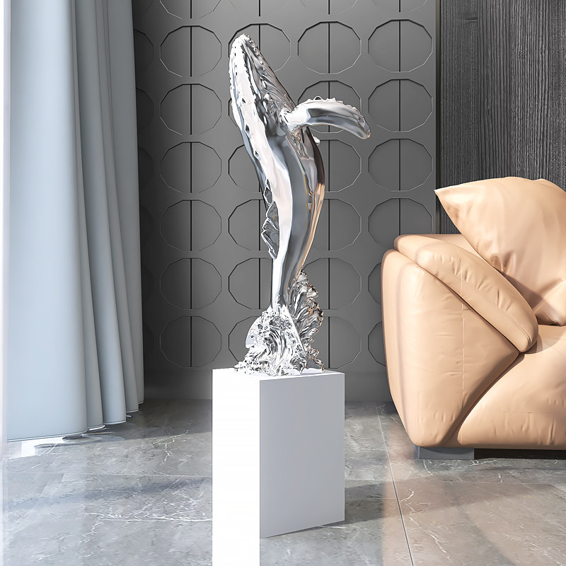 鲸鱼摆件客厅大型落地玄关电视柜沙发旁边装饰品摆件