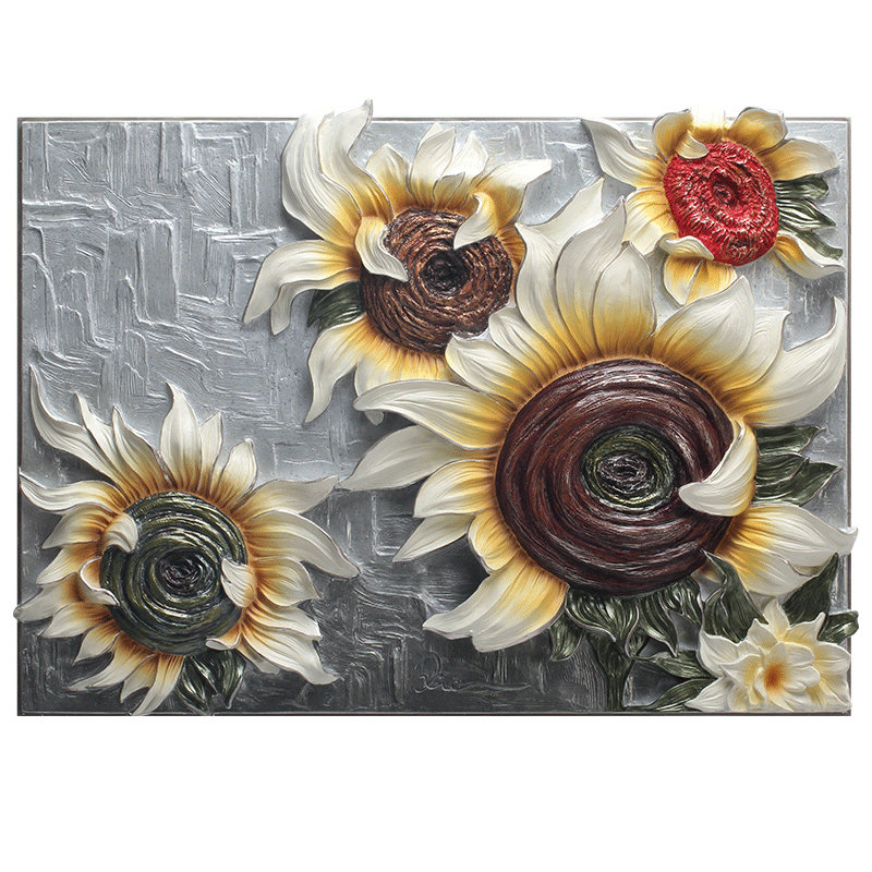 餐厅浮雕画横版单幅走廊挂画欧式装饰画立体无框画梵高向日葵壁画