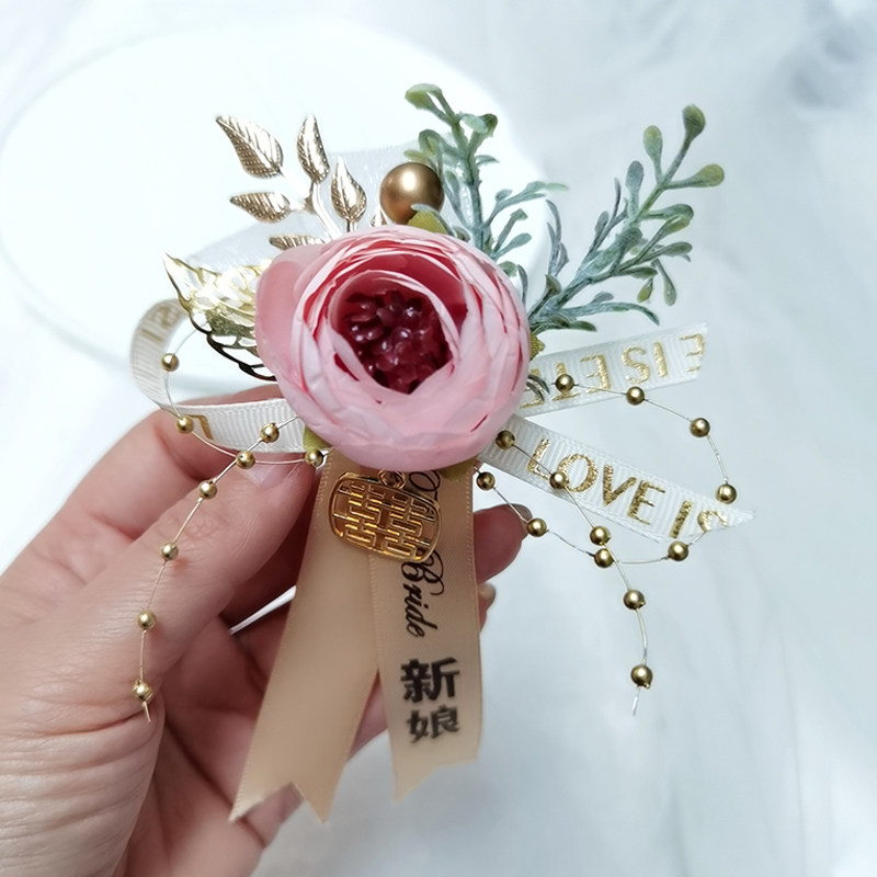 新郎新娘结婚胸花高级婚礼定制香槟色伴郎伴娘胸花