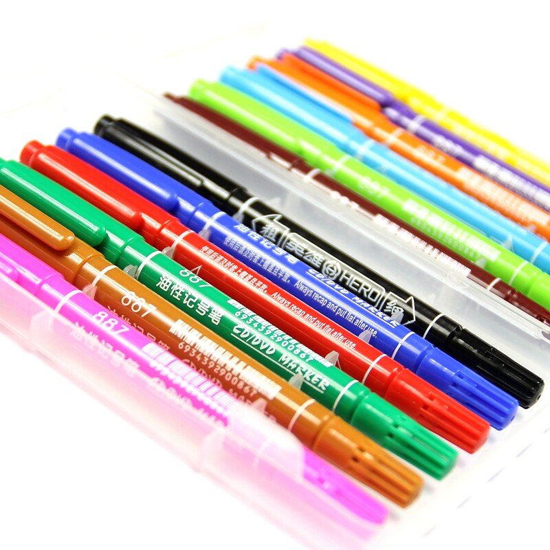 油性英雄12色双头彩色记号cd勾线笔记号笔