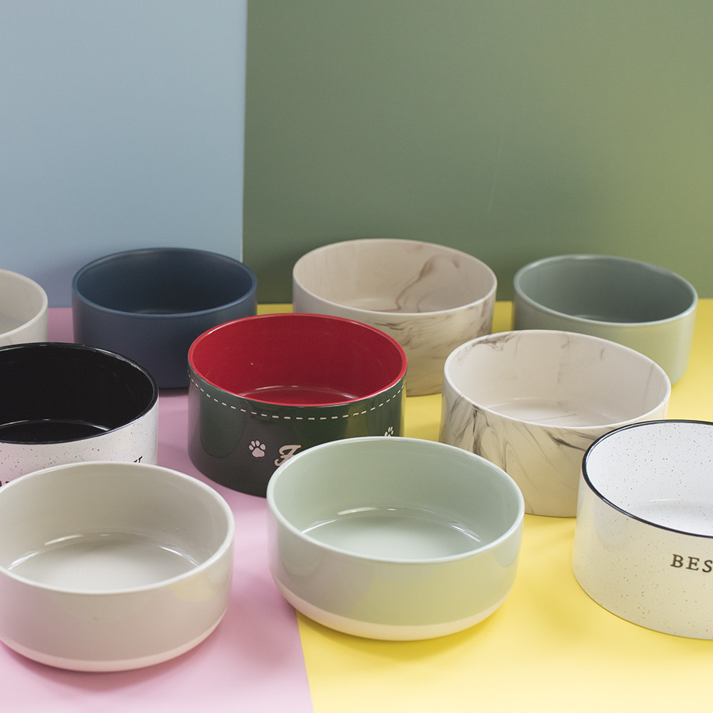 通用中型犬狗粮碗泰迪贵宾防打翻慢食盆宠物陶瓷碗大口径陶瓷粮碗