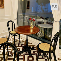 Retro Coffee Hall Solid Wood Table And Chairs Combined West Dining Room Milk Tea Shop Commercial Table Law Style Baked Sweet Shop Square Table