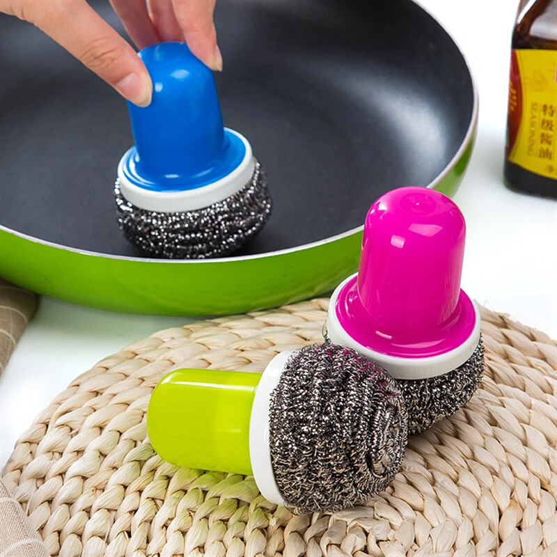 日式带手柄清洁刷洗碗钢丝球刷子不锈钢丝清洁球厨房刷锅去污神器