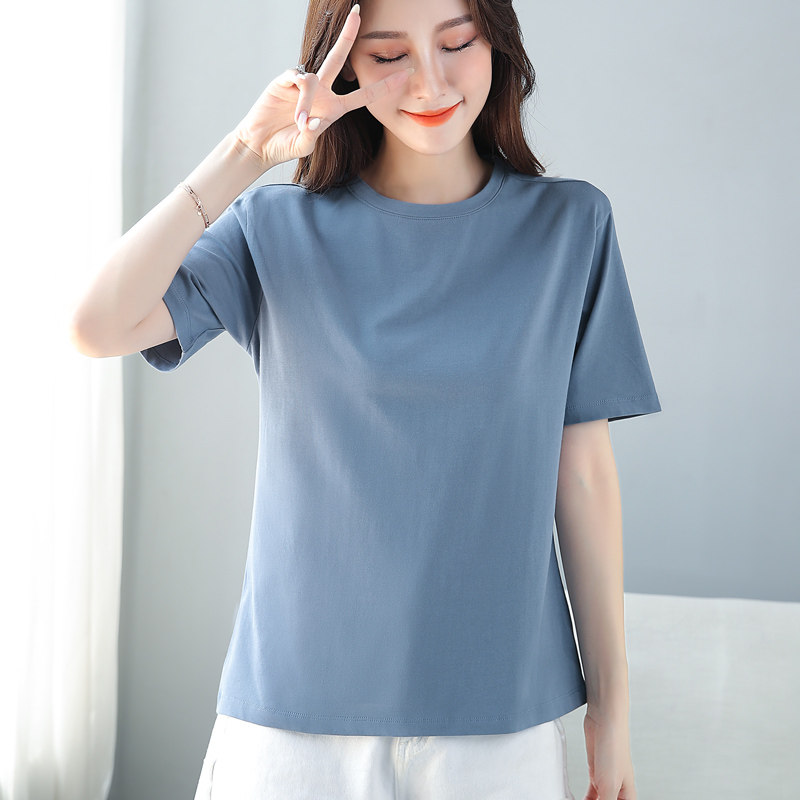 雾霾蓝色短袖夏纯棉宽松显瘦t恤纯色百搭优质棉好面料精做工不易褪色