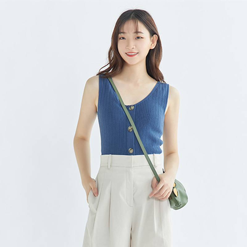 形领打底针织衫无袖女无背心哥弟复古新款春夏季毛针织衫