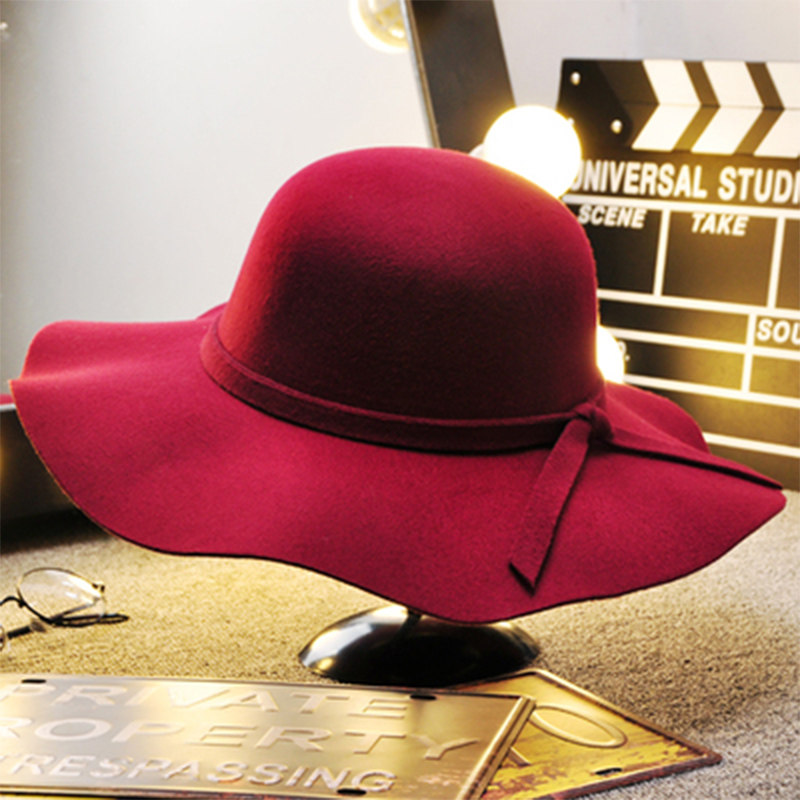 黑色复古大檐帽毛呢帽子女秋冬冬天休闲百搭帽子